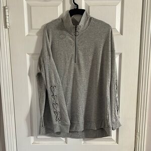 Gray Quarter-Zip Pullover with Heart Details